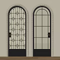 Arched Glass Doors With Decorative Patterns And Striped Panels Frame Design