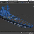 Detailed Military Warship 3D Model With Turrets Mast And Deck Structures