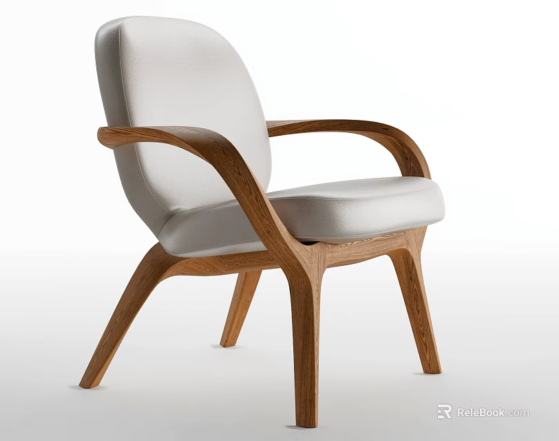 Modern Dining Chair With Wooden Frame And Light Colored Padded Seat Back 3d model 