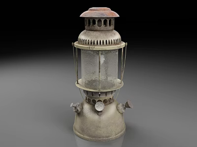 Vintage Kerosene Lamp With Metal Frame Glass Shade And Rustic Design 3d model