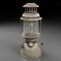 Vintage Kerosene Lamp With Metal Frame Glass Shade And Rustic Design