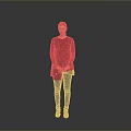 Stylish Woman in Maroon Top Black Pants Standing with Hands on Stomach Against Gray Background