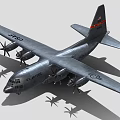 Military Transport Aircraft With Gray Body Four Propellers And Tail Insignia