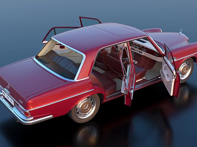 Red Vintage Classic Sedan With Open Doors Showcasing Luxurious Interior 3d model
