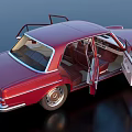 Red Vintage Classic Sedan With Open Doors Showcasing Luxurious Interior