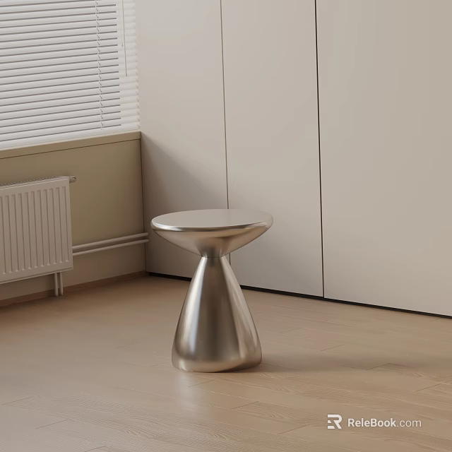 Modern Silver Metal Side Table Featuring Round Top And Streamlined Base In Minimalist Interior 3d model 