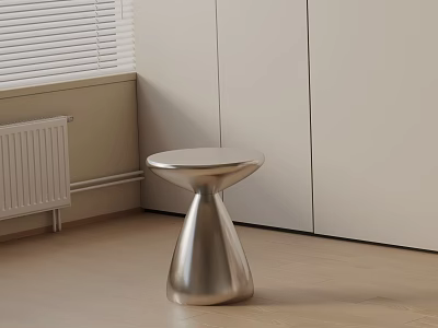 Modern Silver Metal Side Table Featuring Round Top And Streamlined Base In Minimalist Interior 3d model