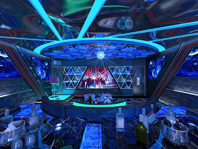 Stylish KTV Interior Design With Modern LED Lights Seating Area And Bar Counter 3d model