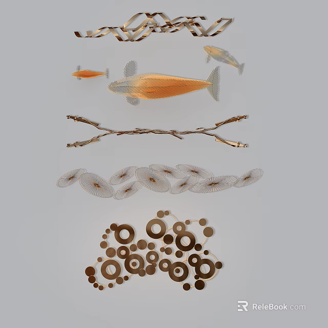 Modern Wall Decor With Fish Shaped Branch And Circular Pattern Designs 3d model