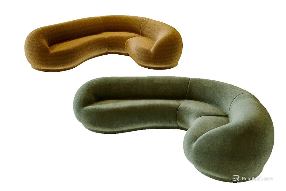 Modern Irregular Shaped Sofa with Brown and Green Upholstery for Living Room Decor 3d model 