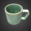 Green Ceramic Mug With Unique Square Handle And Matte Surface Texture 3d model