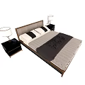 Modern Double Bed With Nightstands Table Lamps Pillows And Patterned Bedspread 3d model