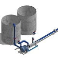 Industrial Equipment With Metal Cylindrical Tanks Blue Pipes And Pump