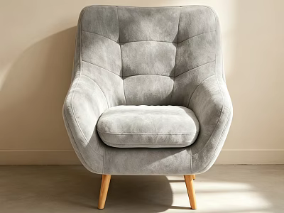 Gray Modern Armchair with Quilted Backrest Plush Cushion on Wooden Legs 3d model