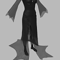 Elegant Black Dress With Flowy Long Sleeves And Unique Design Details