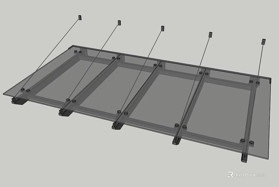 Modern Transparent Sunshade With Metal Frame And Glass Panel Support Structure 3d model 