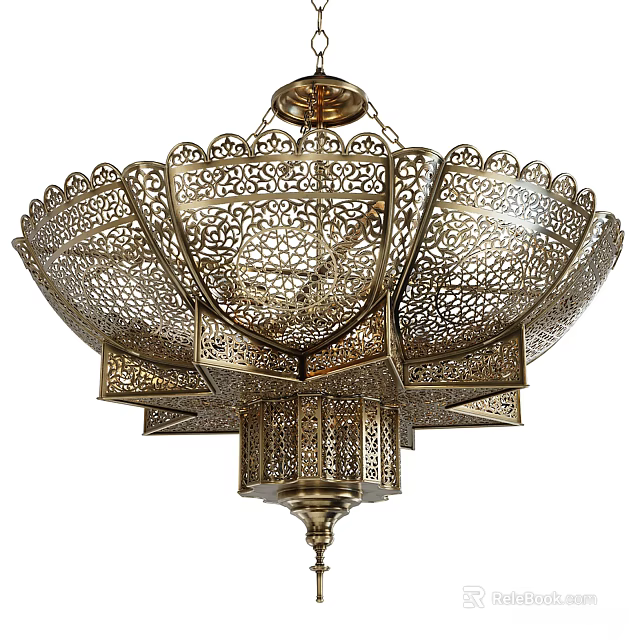 Brass Chandelier with Intricate Cutout Design and Classic Decorative Style 3d model 