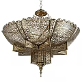Brass Chandelier with Intricate Cutout Design and Classic Decorative Style