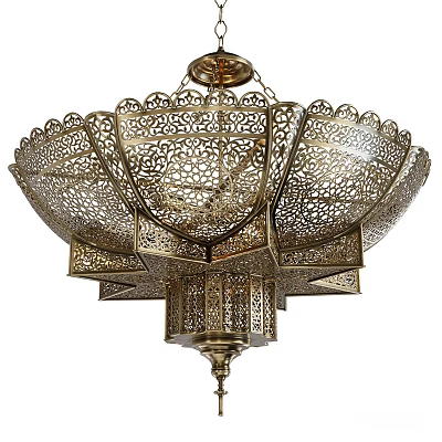 Brass Chandelier with Intricate Cutout Design and Classic Decorative Style 3d model