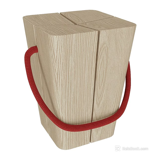 Wooden Side Table With Red Rope Handle Modern Minimalist Home Decor Piece 3d model