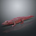 Shiny Red Crocodile Model with Yellow Eyes and Reflection on Gray Background Surface 3d model