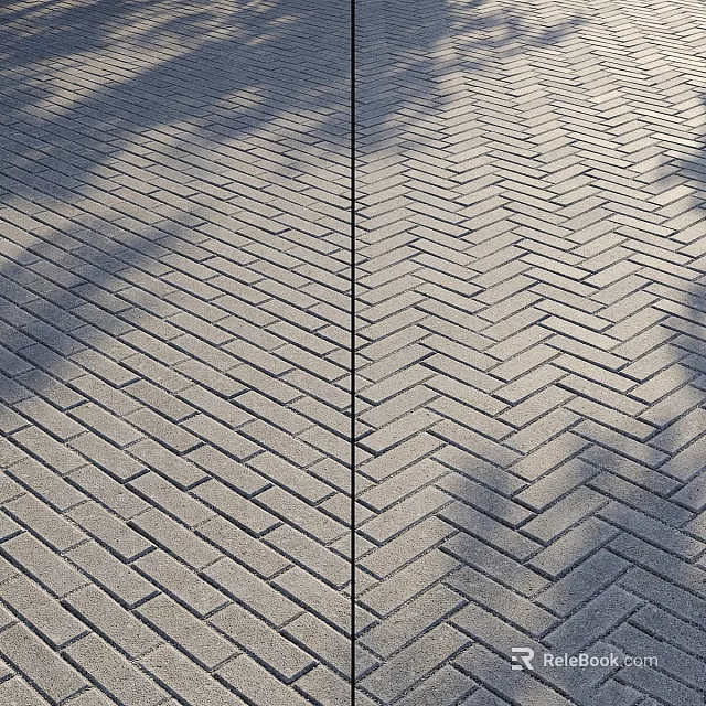 Herringbone Pattern Brick Paved Ground With Natural Shadows In Outdoor Space 3d model 