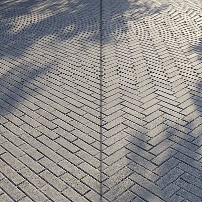 Herringbone Pattern Brick Paved Ground With Natural Shadows In Outdoor Space 3d model