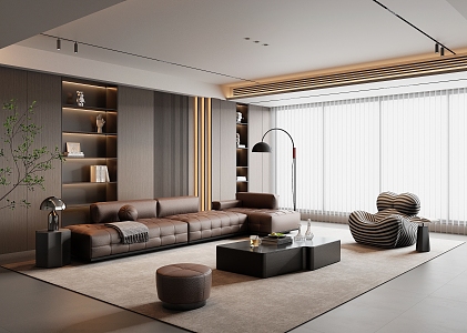 Italian Light Luxury Living Room Sofa Combination Corner Sofa Leather Sofa Multi-Person Sofa Coffee Table 3d model