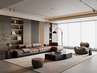 Italian Light Luxury Living Room Sofa Combination Corner Sofa Leather Sofa Multi-Person Sofa Coffee Table 3d model