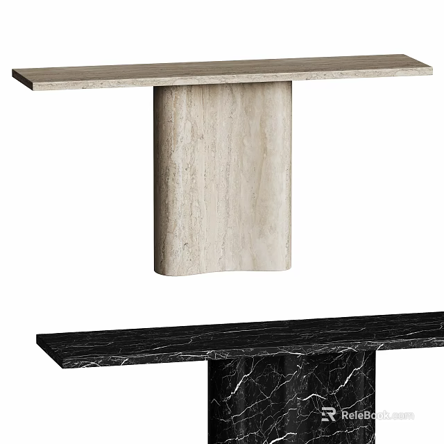 Modern Console Table Design With Light And Dark Marble Finishes And Sleek Minimalist Structure 3d model 