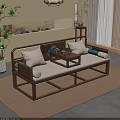 Chinese Traditional Wooden Luohan Bed With White Cushions And Side Tea Table