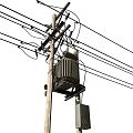 Utility Pole With Transformer And Multiple Power Lines Against White Background 3d model