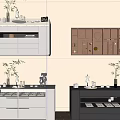 Modern Storage Cabinets In White And Gray With Drawers Decorative Plants
