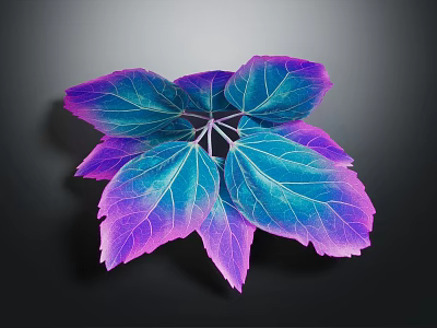 Vibrant Purple And Blue Gradient Leaves With Multiple Blades On Black Background 3d model