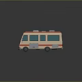Beige Orange Striped Mobile Vehicle With Green Windows Roof Equipment And Side Compartments