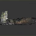 Layered Natural Rock Formation With Green Moss Covered Surface And Small Cave