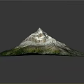3D Terrain Model of Mountain with Green Vegetation and White Snow-Capped Peak