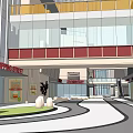 Modern Urban Plaza Landscape Design With High Rise Buildings Green Space And Pedestrian Walkways