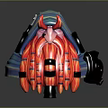 Vibrant Biomechanical Character Creature with Long Red Orange Striped Hair and Mechanical Headgear Purple Accents