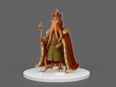 Game Movie Character Octopus Like Figure Wearing Crown Green Robe With Golden Scepter On Base 3d model