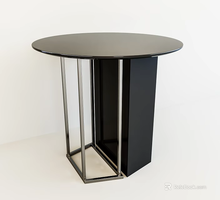 Sleek Black Round Table With Modern Metal Frame And Smooth Surface 3d model