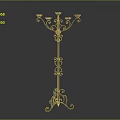 Decorative Wrought Iron Outdoor Floor Standing Light with Multiple Heads and Ornate Stand