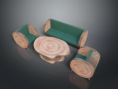 Plant Themed Wooden Furniture Set With Tree Stump Sofa Chair And Table 3d model
