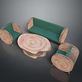 Plant Themed Wooden Furniture Set With Tree Stump Sofa Chair And Table