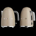 Elegant Decorative Ornament Combination With Wooden Marble Accents Toaster Kettle And Pampas Grass On Shelves