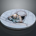 Bronze Sculpture of Man Resting on Circular Stone Pavement with Manhole Cover