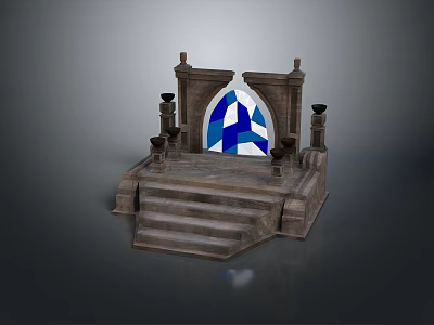 Elegant Stone Platform Design With Steps Arched Stained Glass And Side Columns 3d model
