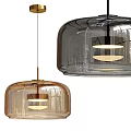 Modern Glass Pendant Lights with Ribbed Dome Shades and Black Gold Accents