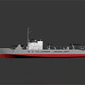 Water Vehicle Military Style Patrol Boat With White Hull Red Bottom Superstructure And Deck Equipment
