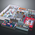 Cartoon Store Layout Scene With Colorful Shopping Sections Shelves And Checkout Areas